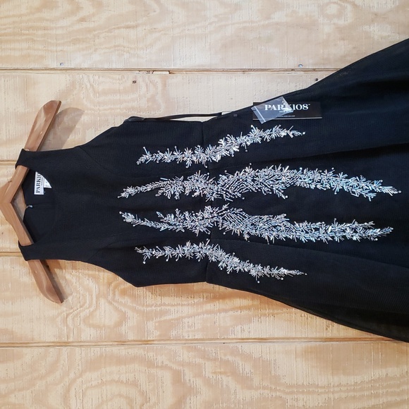 Park108 NEW Black Silver Beaded Sleeveless Illusion Midi Dress Size 6 #M430 - Picture 3 of 9